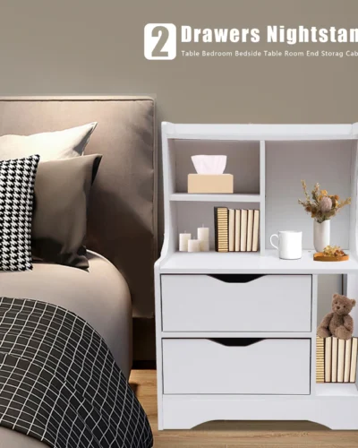 2-Drawer Bedroom Bedside Table Multifunctional Storage Cabinet Nightstand