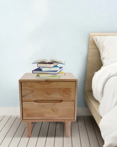 2 Drawers Wood Nightstands Mid Century Modern Handle Side Table Bedroom Storage Drawer Bedside End Table 17.52*15.75*19.49inch
