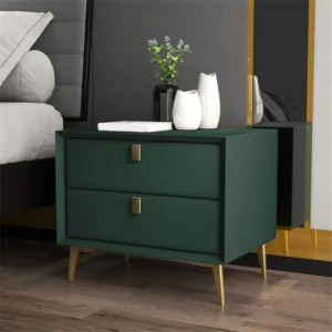 Side Table, Nordic End Table with 2 Drawers Modern Leather Nightstand Mid Century Bed Side Table Wood Accent Table for Bedroom L