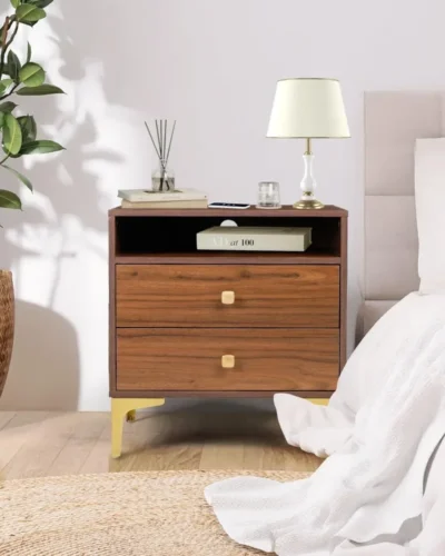 Nightstands Set of 2 with Wireless Charging Function, Wood Night Stands 2 Sets with Drawers and Open Shelf Storage