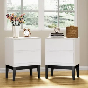 Nightstands Without Handles Set of 2 White 2 Drawer Dresser for Bedroom Night Stand with 2 Drawers Bedside Table for Bedroom En