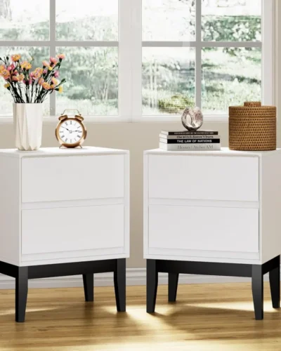 Nightstands Without Handles Set of 2 White 2 Drawer Dresser for Bedroom Night Stand with 2 Drawers Bedside Table for Bedroom En