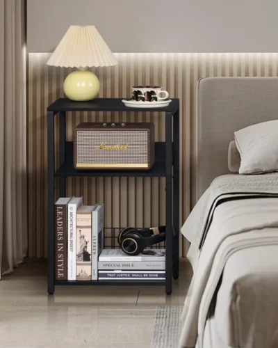 Nightstands Set of 2 with Storage Shelf, Small Side Table with Metal Frame, 3 Tier Sofa Bedside Table for Living Room Bedroom