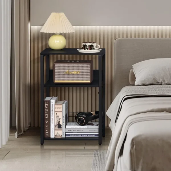 Nightstands Set of 2 with Storage Shelf, Small Side Table with Metal Frame, 3 Tier Sofa Bedside Table for Living Room Bedroom
