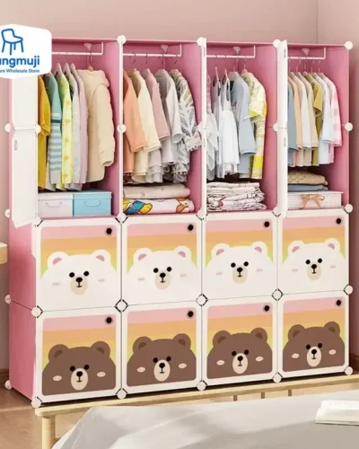 Children Dress Clothes Folding Cabinets Simplicity Cube Splice Storage Locker Foldable Fully Enclosed Wardrobe Bedroom Furniture