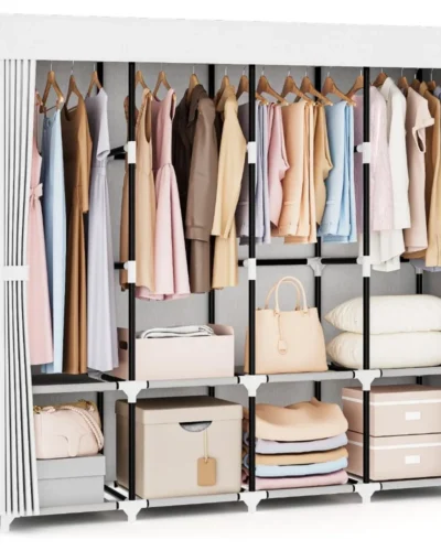 Portable Closet for Hanging Clothes 67 Inch Wide Large Capacity Portable Wardrobe Closet with Cover, 4 Storage Shelves and 4 Ha