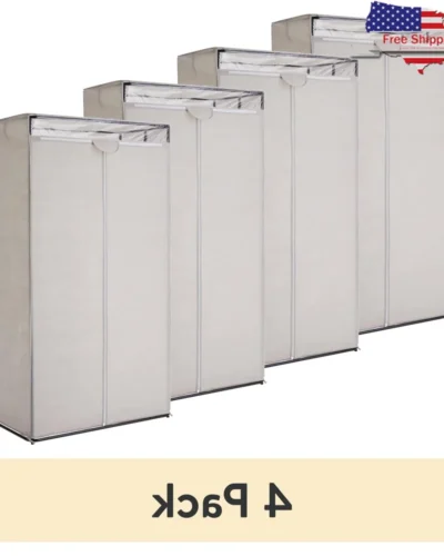 4 Pack Single Tier Zippered Steel Wardrobe Adult Clothes Closet Lightweight Durable Clothing Storage Perfect Dorms Attics and