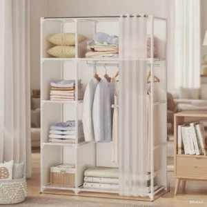 Layers Dustproof Simple Wardrobe Double Row High Capacity Partition Bookshelf Bedroom Cabinet Portable DIY Clothes Organizer