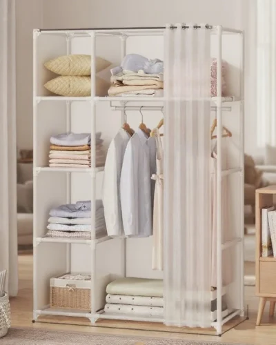 Layers Dustproof Simple Wardrobe Double Row High Capacity Partition Bookshelf Bedroom Cabinet Portable DIY Clothes Organizer