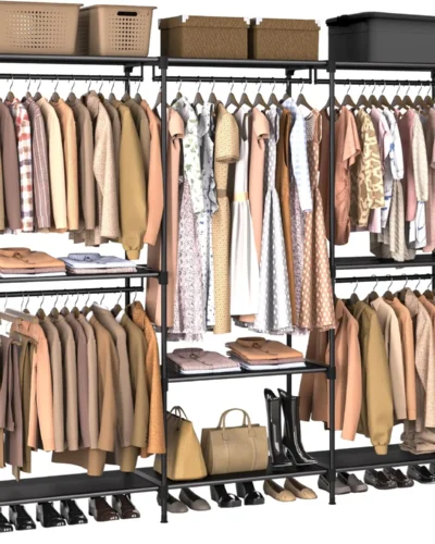 Portable Closet, 80.7 Inch Extra Large Capacity Wardrobe Closet, Clothes Storage Organizer with Shelves and 5 Hanging Rods, Easy