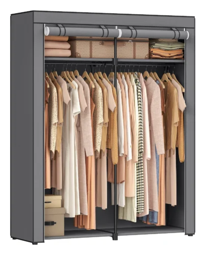 SONGMICS Closet Wardrobe, Portable Closet for Bedroom, Clothes Rail with Non-Woven Fabric Cover, Clothes Storage Organizer
