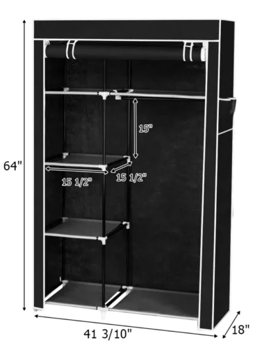 64" Portable Closet Storage Organizer Wardrobe Clothes Rack with Shelves Black
