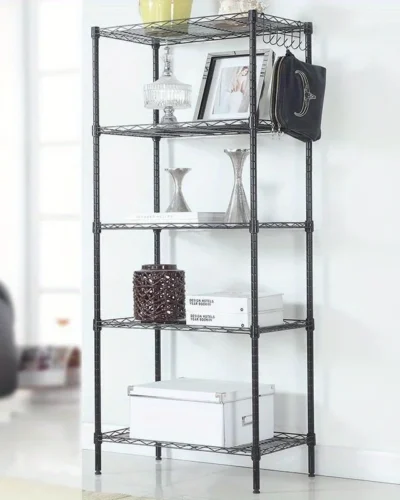 5 Tier Assembled Wire Shelving Rack Adjustable Shelf Storage Unit Bookshelf