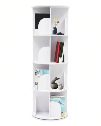 4 Tier Floor Standing Bookcase 360° Rotating Bookshelf Space-Saving Display Bookcase Storage Rack for Bedrooms/Living Rooms