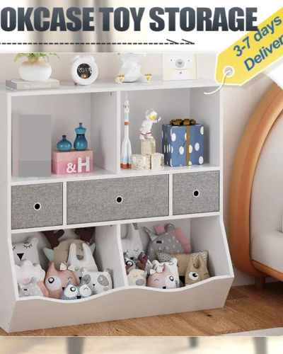 Kids Bookshelf and Bookcase Toy Storage Multi Shelf with Cubby Organizer Cabinet and Drawers for Boys Girls for Children's Room