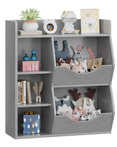 3-Tier Toy Storage, Bookshelf Double Side Toy Shelf, 5 Compartment Bookshelf, Organizer and Storage Bins for Toys and Books