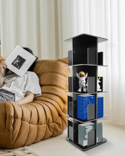 4-Tier Rotatable Bookshelf 360° Rotating Standing Bookcase Small Corner Display Bookcase