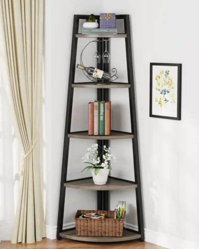 Tribesigns 70 inch Tall Corner Shelf, 5 Tier Industrial Corner Bookshelf Bookcase Industrial Corner Ladder Shelf Plant Stand