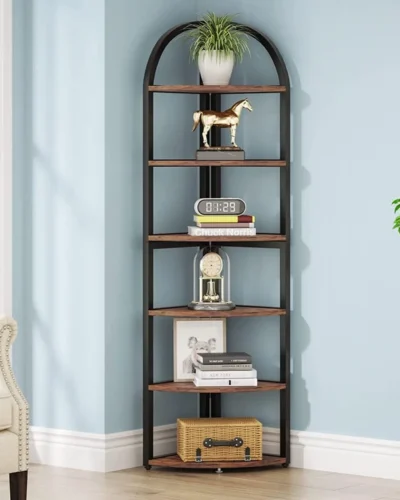 6 Tier Corner Shelf, 71 inch Tall Corner Bookshelf for Small Space,Rustic Plant Stand Display Rack for Living Room, Home Office