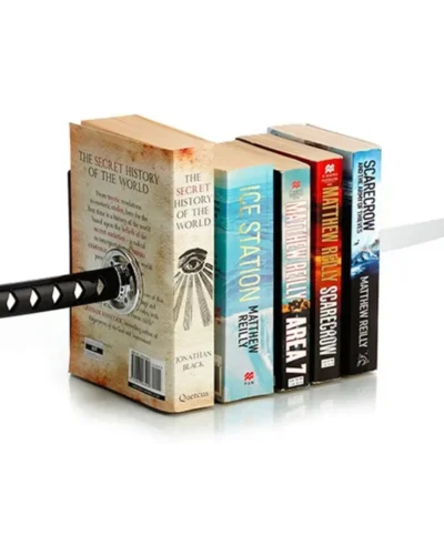 Book ending decoration, modern metal interesting unique black DVD bookshelf, katana book stuffing holder for the office home