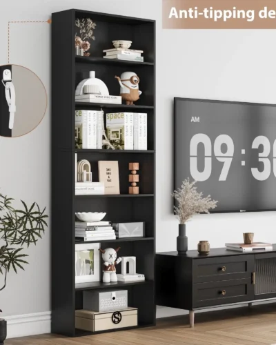 7-Tier Bookshelves, Freestanding Display Storage Shelves, 82" Tall Bookcases for Bedroom, Living Room, Home Office, Black