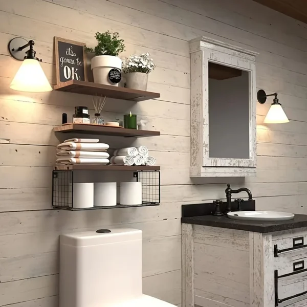 Wall Mounted Floating Shelves 3 Wood Bathroom Shelves Farmhouse Floating Shelf Bathroom Accessories for Bedroom
