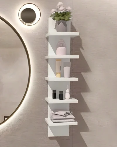 1/2/5-Tier Wall Shelves, Bathroom Floating Wall Shelf ,Kitchen Storage Rack Easy-to-Assemble Tiered Wall Mount Nordic Home Decor