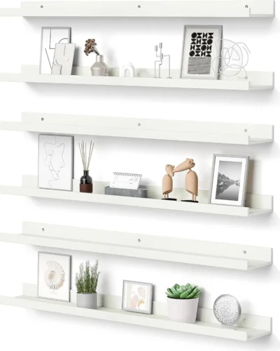 Floating Shelves for Wall, Wood Mounted Shelf Decor Storage Set of 6, for Bedroom, Kitchen, 35.5 inch Long Picture Ledge, White