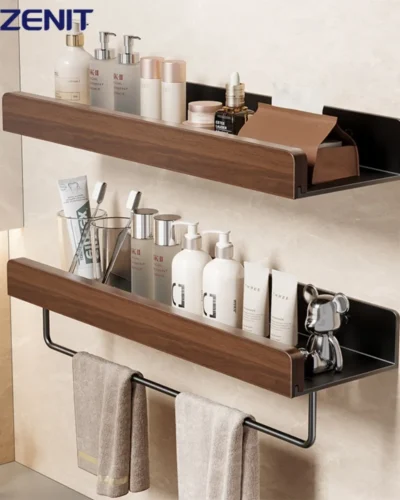 Walnut Bathroom Shelf Wall Mounted Solid Wood Storage Organizer for Toilet Vanity Bathroom Decor Rack Accessories