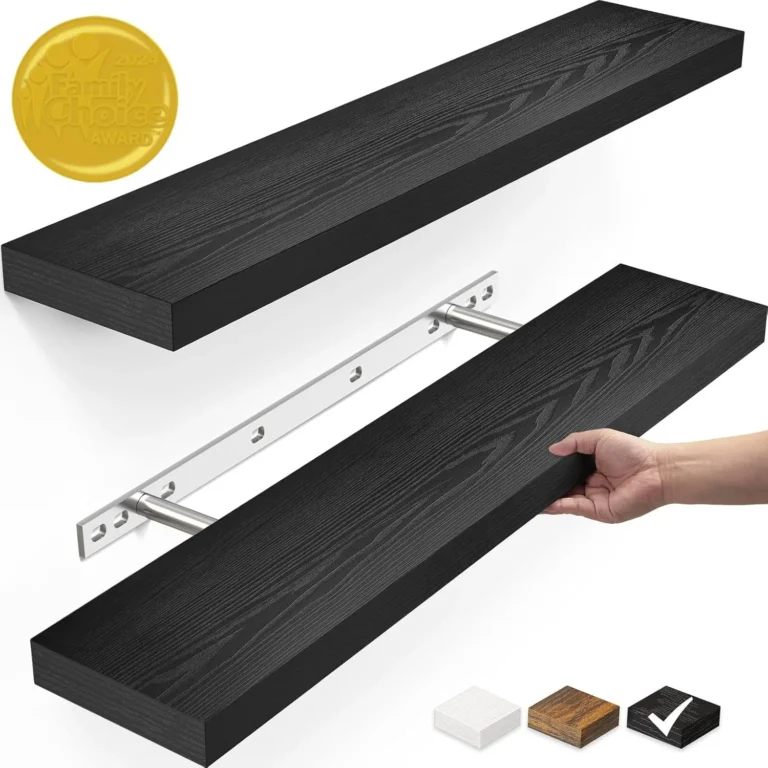 Floating Shelves for Wall, 22.5" Wall Mounted Rustic Wood Shelves for Bathroom, Bedroom,(Black, Set of 2)