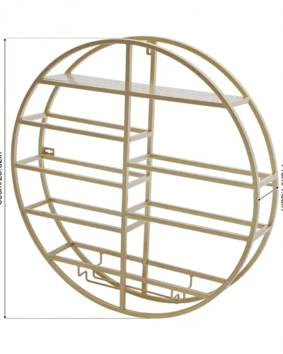 Gold Wall Mounted Wine Shelf, Round Hanging Wine Display Rack Wine Bottle Organizer Floating Storage Shelf For Bar Kitchen
