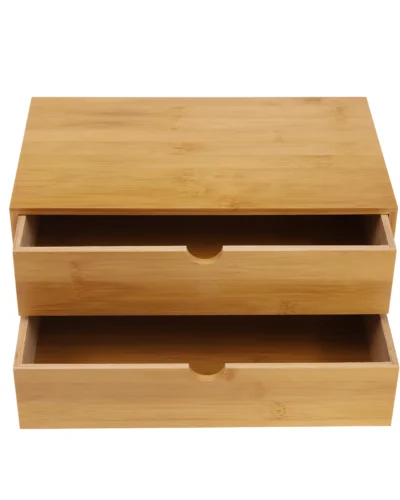 Mini 2 Drawer Box, Storage Box with Drawers, Bamboo Wooden Desk Drawer for Stamps, Notes, Paper Clips, Scissors, Tickets