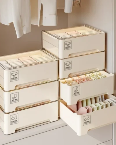 Drawer Type Underwear Storage Box Household Wardrobe Compartments for Bra PET Stackable Cabinet Underwear Socks Organizer