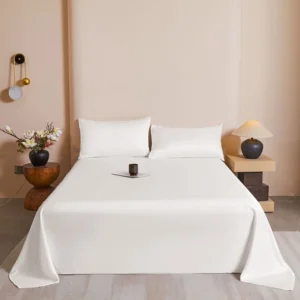 Summer Cooling Top Sheet Set,Silky White Flat Sheet+Pillowcase,Lyocell Bamboo Fiber Cold Bed Linens,US queen Size Bedspread 3pcs