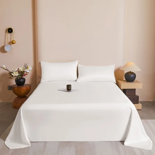 Summer Cooling Top Sheet Set,Silky White Flat Sheet+Pillowcase,Lyocell Bamboo Fiber Cold Bed Linens,US queen Size Bedspread 3pcs