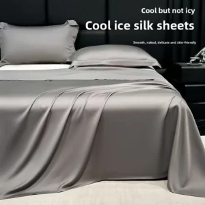 Summer Ice Silk Bed Sheet Three Piece Set Solid Color Skin friendly Comfortable Washable Machine Washable Durable