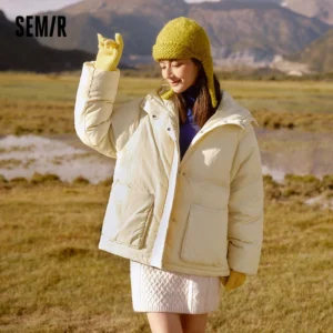Semir Down Jacket Women Textured Solid Color Simple and Warm 2024 New Winter Oversize Hooded Outerwear Casual