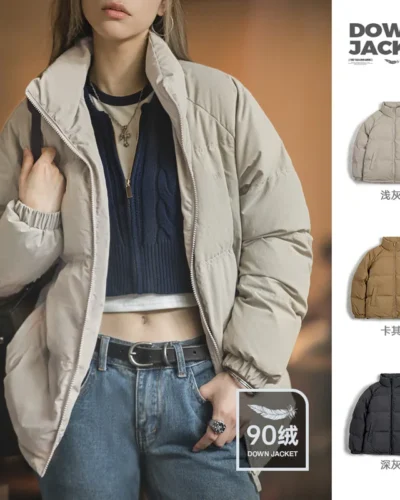 Maden Women Down Jacket Autumn Winter 90% White Duck Down Thickened and Warm Stand Collar Outerwear Coat Windproof Jacket