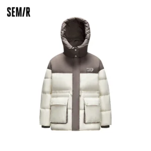 Semir Down Jacket Women Mid-Length Loose Waist-Adjusting Clothes Trendy Winter Contrasting Color Spliced Hooded Retro Style Coat