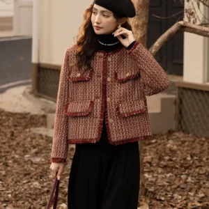 MISHOW Down Wool Coats 2025 Winter Clothes Women Chic Short Plaid Outerwear Temperament Warm Female O Neck Jackets MXB48W0888
