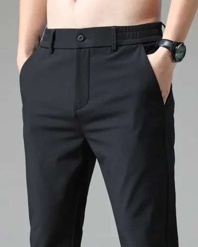 2023 Autumn Pants Mens Stretch Korean Casual Slim Fit Elastic Waist Jogger Business Classic Trousers Male Black Gray Blue 28-38