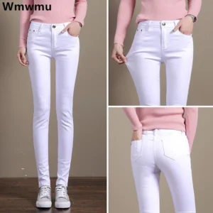 Spring Women's Oversize 34 White Pencil Pants Casual Cotton Leggings Trousers Office Slim Pantalones Elegant Stretch Sweatpant