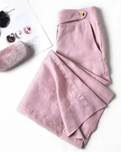 Spring Summer Women Cotton And Linen Wide Leg Pants Female Solid Color Loose Flax Straight Leg Trousers Ladies Leisure Pantalons