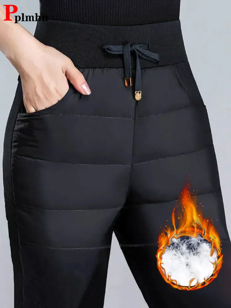 Mom's Winter Vintage Warm Thicken Pants Down Cotton High Waist Pencil Trousers Thick Snow Wear Skinny Oversized 4xl Pantalones