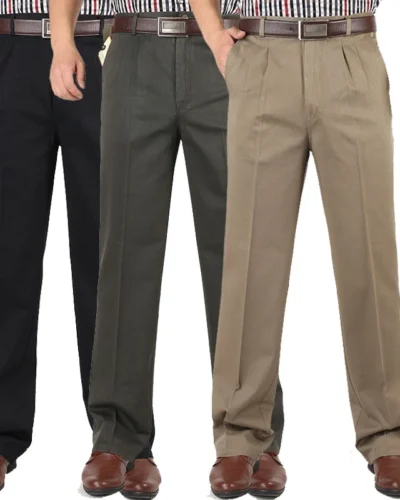 Men's Casual Trousers Men Pants Male Brand Solid Color High Waist Loose Pure Cotton Double Pleat Wrinkle Pant YGSHA65