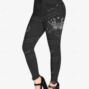ROSEGAL Plus Size Gothic Leggings 3D Butterfly Jean Lace-up Printed Trousers S-5XL Women Streetwear Tight Pants Mujer