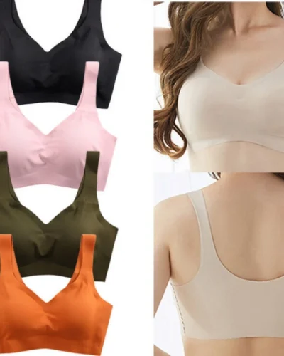 2024 Women Seamless Ice Silk Bra Removable Chest Pad Lifting Bralette Underwear No Steel Ring Breathable Push Up Yoga Vest Bras
