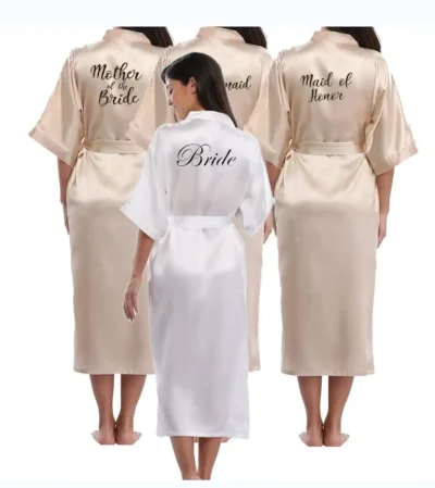Bridesmaid champagne Large Plain Mother Bride Kimono Silk Satin Lace Night Dress Gown Wedding Robes Bathrobe Ladies Robe