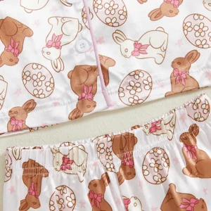 Toddler Girl Easter Satin Pajama Set with Bunny and Carrot Print Long Sleeve Button-up Tops and Pants Sleepwear Outfit 2 Piece