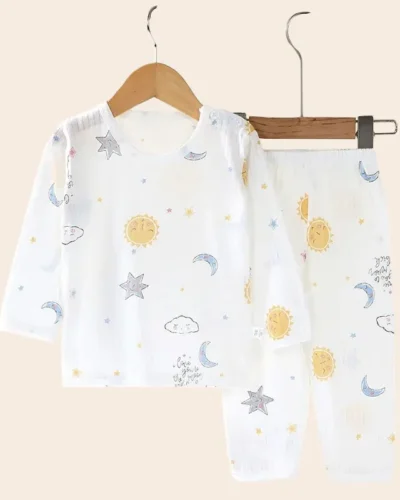 Soft Breathable Cotton Baby Children Pajamas Set Cute Cartoon Long Sleeve Home Sleepwear Set for 0-5 Years Old